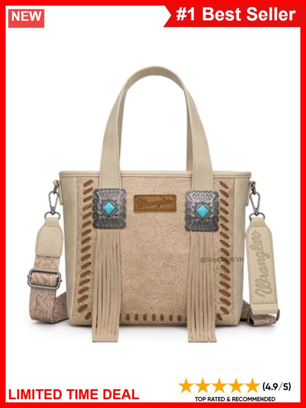 Western Tooled Vegan Leather Tote Bag Floral Fringe Concho Satchel